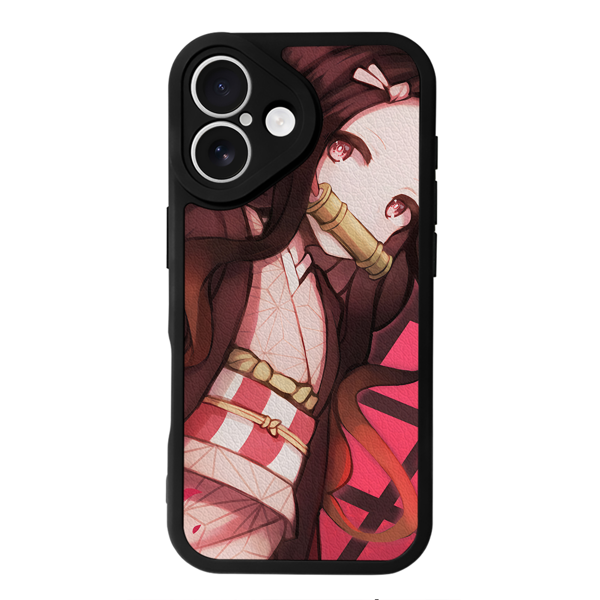 （画像用） 鬼滅の刃（きめつのやいば）竈門 禰󠄀豆子／かまど ねずこ Kamado Nezuko 【iPhone 16シリーズ対応】シリコンスマホケース（レザー調） 材質：シリコン